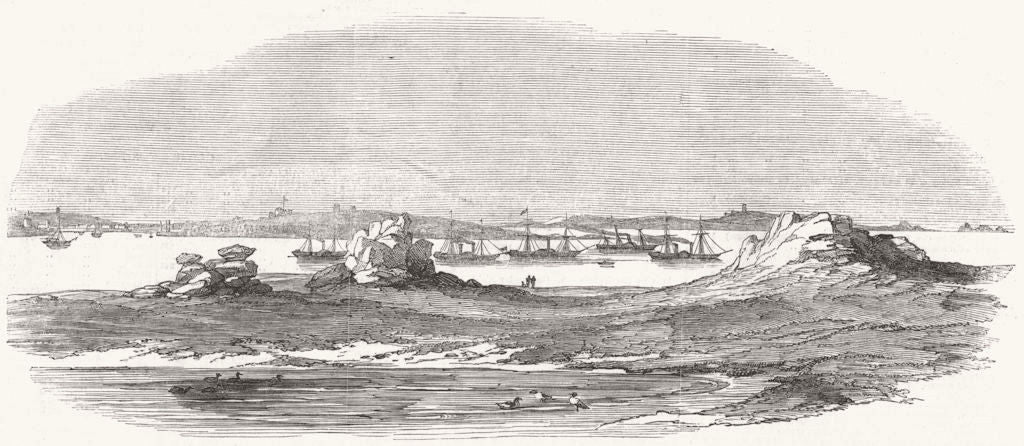 SCILLY. Royal Squadron, St Mary's Roadstead 1847 old antique print picture